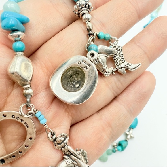 Sterling Silver Southwestern Faux Turquoise Howlite Bead Cowboy Western Necklace - Picture 8 of 12